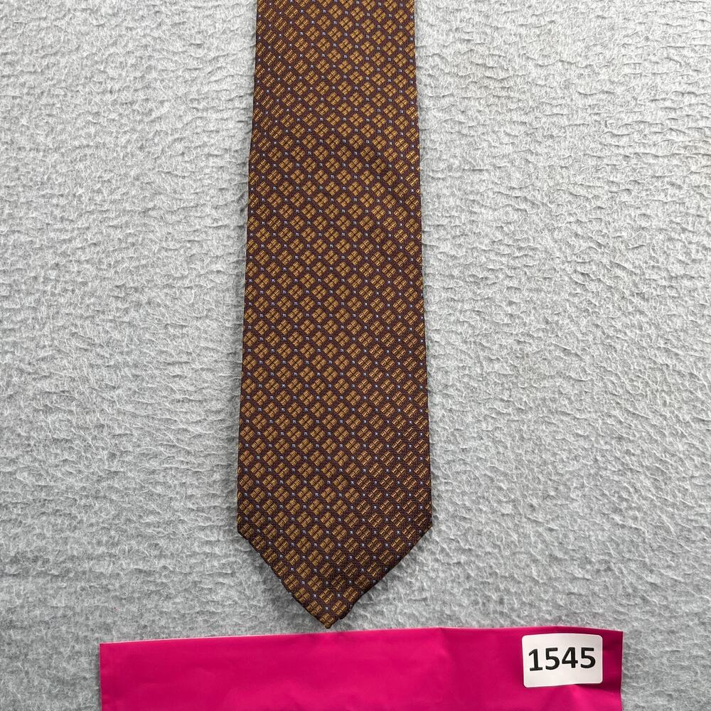 Hickey Freeman Collection Silk Necktie Brown Golf Geometic Made In USA